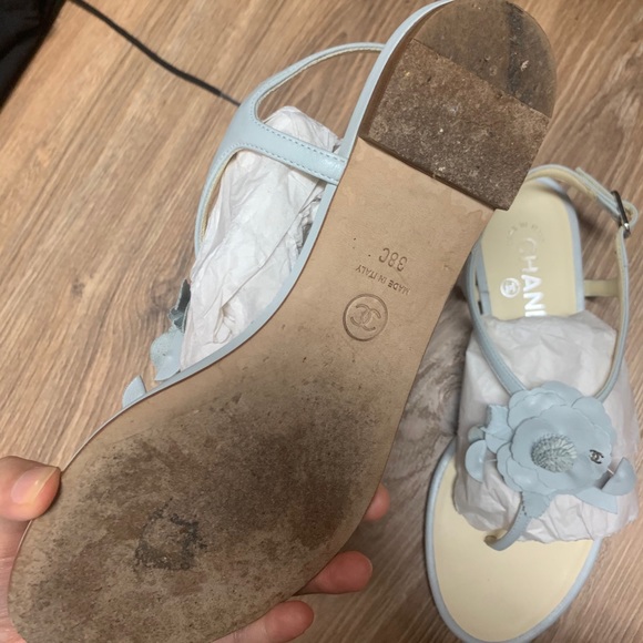 Chanel Blue Leather Camellia Sandals - Picture 4 of 4